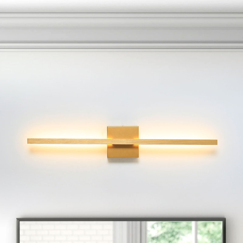 Haamed LED Flush Mounted Sconce Hardwired, Gold, 27.5" H x 4.7" W x 2.9" D