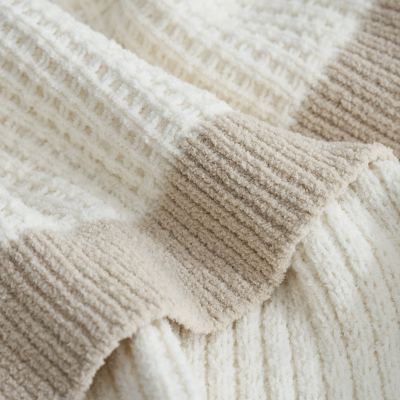 Jeté réversible en tricot de chenille tissé gaufré doux pour canapé, lit et salon, Ivoire ivoire, L 50 po x L 60 po