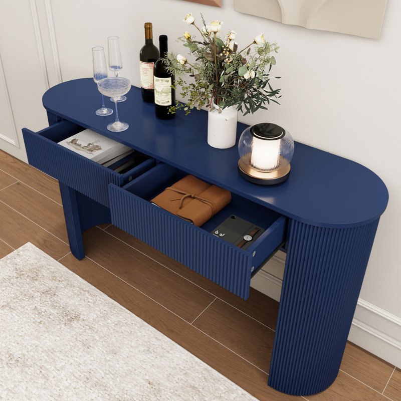Console moderne de 54 po avec plateau ovale et 2 tiroirs, Marine