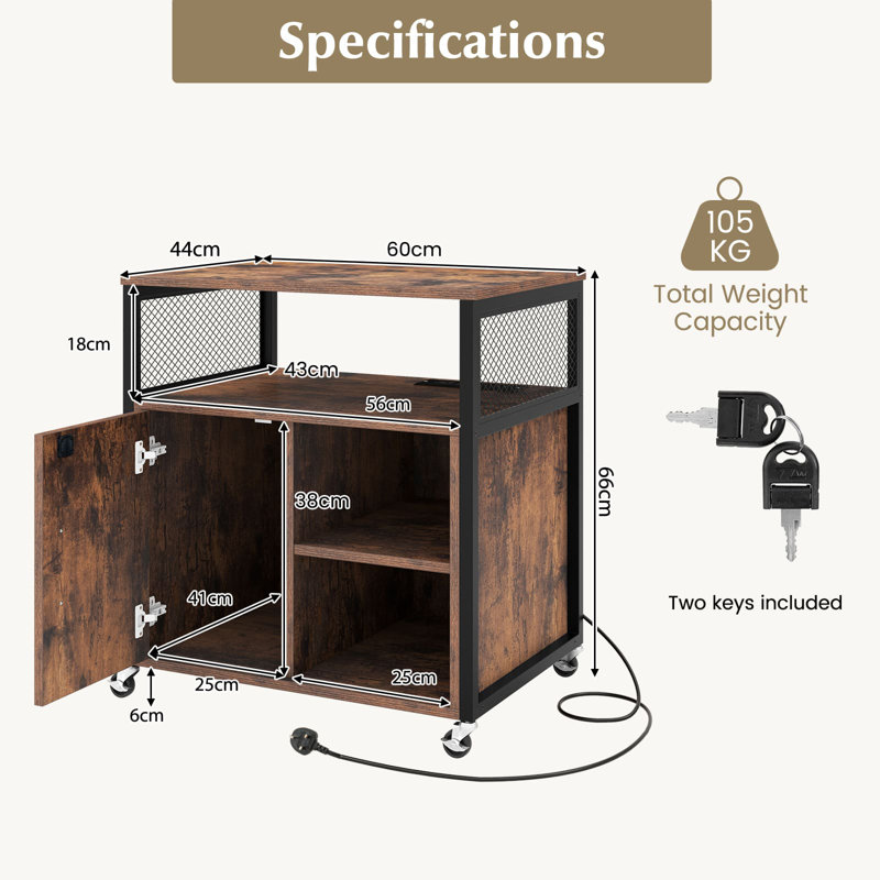 Ambrianna 60 cm W Filing Cabinet, Brown