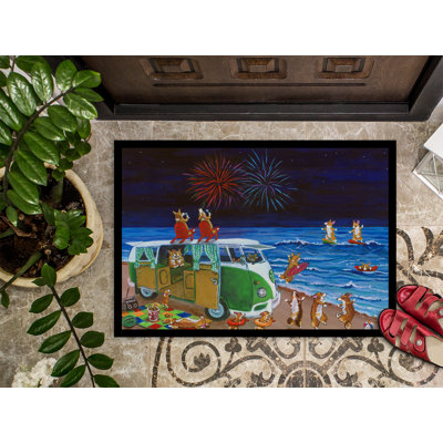 Tapis de porte antidérapant Corgi Beach Party