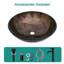 Lavabo de salle de bain vasque en verre trempé artistique avec robinet noir et drain escamotable, meuble-lavabo en verre trempé ovale brun texturé