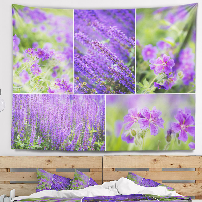 Tapisserie florale bleue, H 50 po x l 60 po