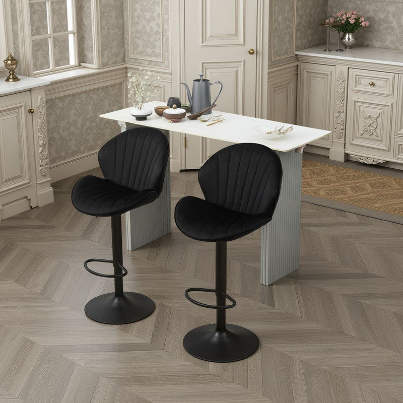 Ensemble de 2 tabourets de bar réglables avec dossier et repose-pieds - Hauteur du comptoir?, Noir