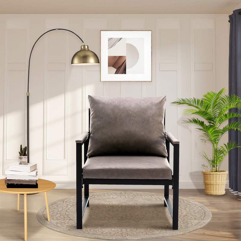 Faux Leather Armchair, Gray Faux Leather