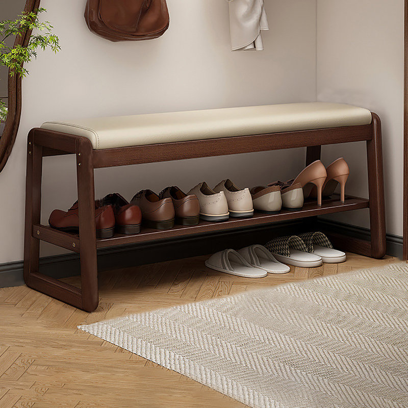 5 Pairs Shoe Storage Bench with Cushion, 330lbs Capacity Entryway Organizer, 16.5" H x 39.4" W x 14.2" D, Brown