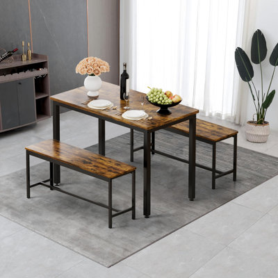 Fitzgerald Dining Table Set, Bar Table With 2 Dining Benches, Kitchen Table Counter With Chairs, Industrial For Kitchen Breakfast Table, Living Room, Party Room, Rustic Brown And Black,43.3?L X23.6?W X 29.9?H
