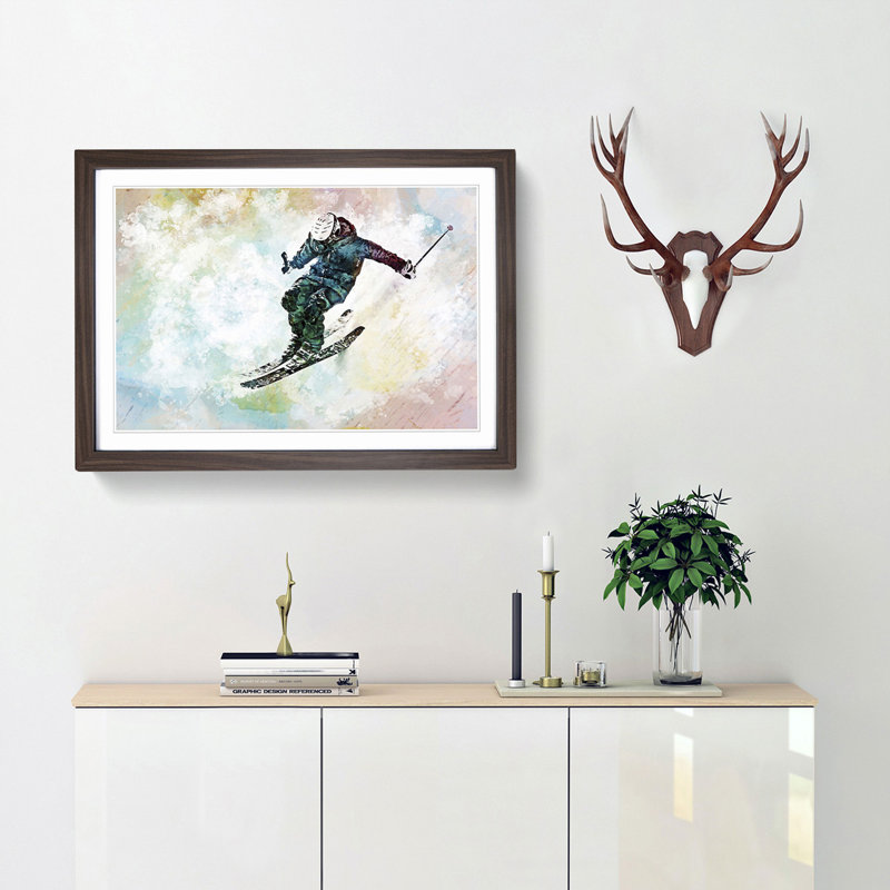 Skiing in Abstract - Picture Frame Painting Print, 48cm H x 65cm W x 2cm D, Walnut Framed
