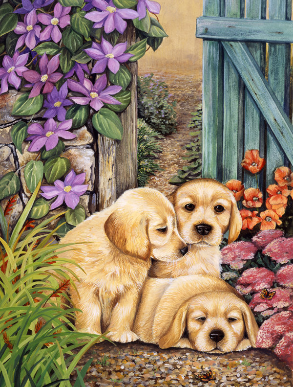Drapeau de jardin 2 côtés décoratif jaune labrador par lesley hallas, H 28 po x l 40 po