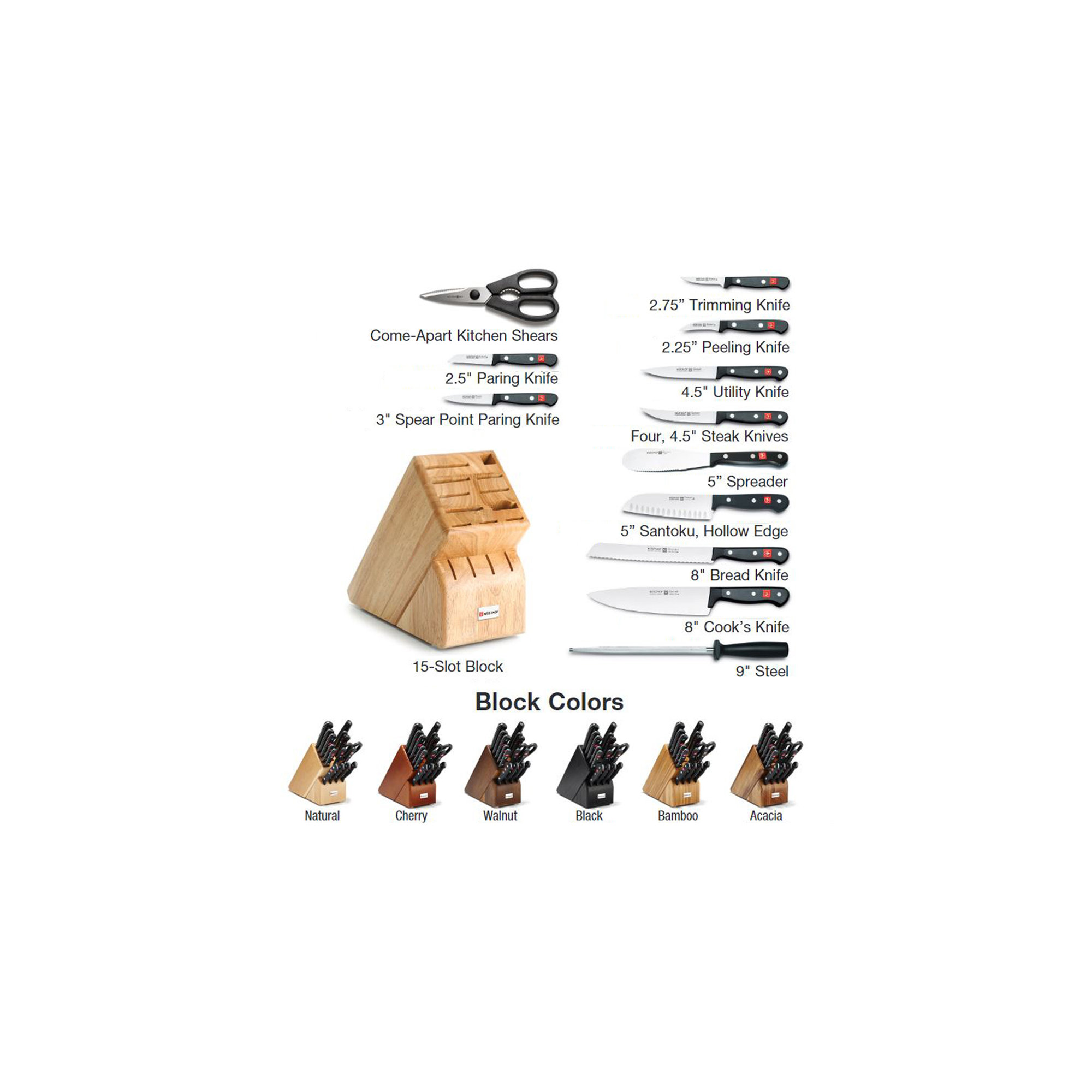 Wusthof Gourmet 16 Piece Knife Block Set, Acacia