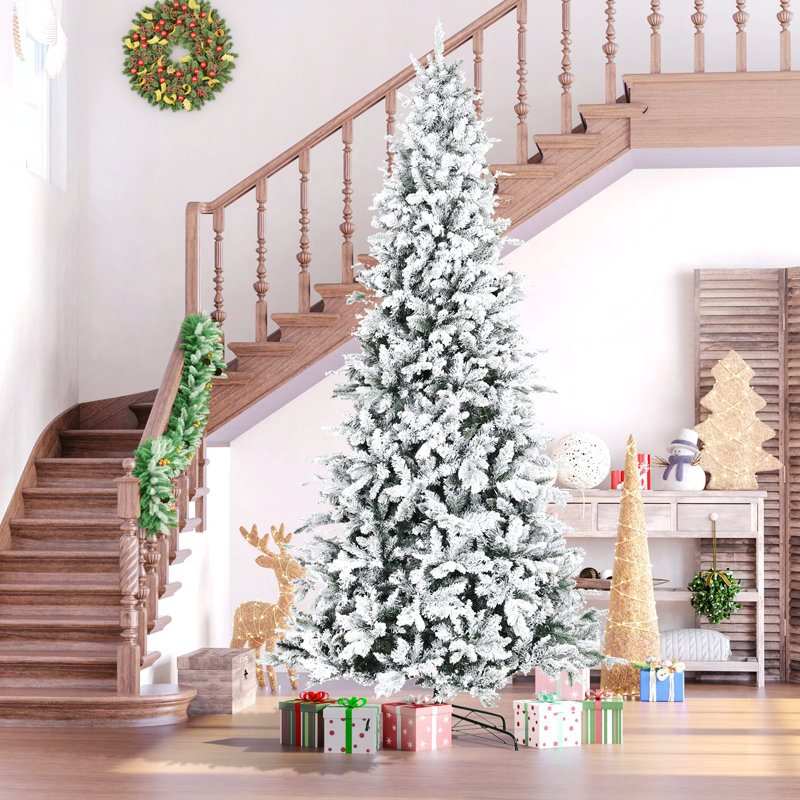 Arbre de Noël pin artificiel enneigé avec 616 branches de cèdre réalistes, ouverture automatique, décoration de Noël, 8.10'