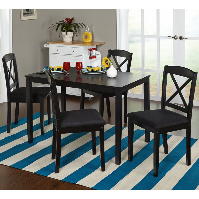 Scarlett 4 - Person Solid Wood Solid Wood Top Four Leg Dining Set, Black