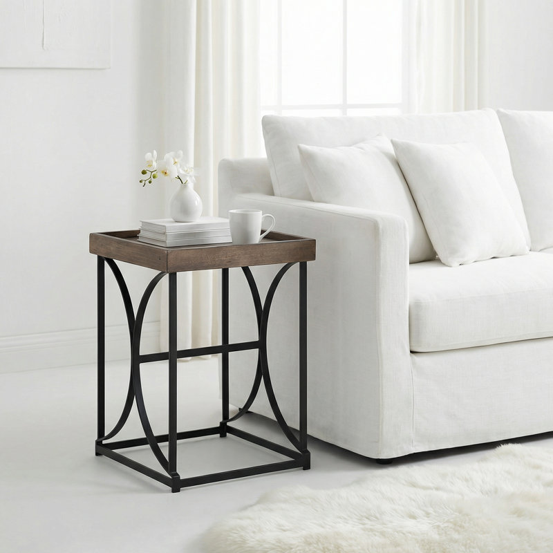 Luxe End Table in Reclaimed Wood and Black Steel, Distressed Brown