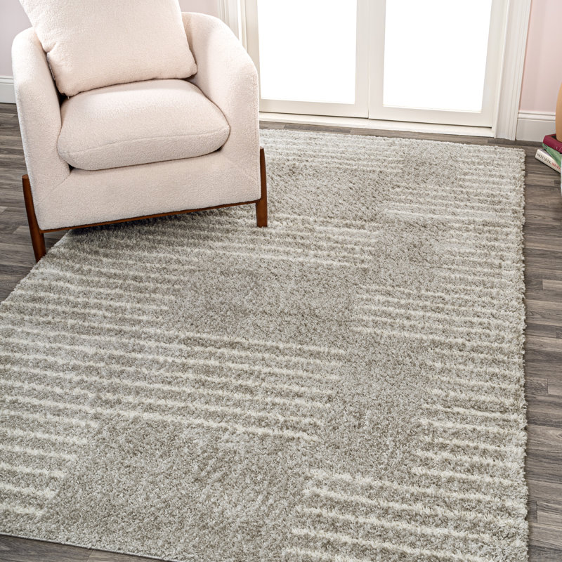 Tapis à poil long gris / ivoire Petra, Rectangulaire 3 pi x 5 pi