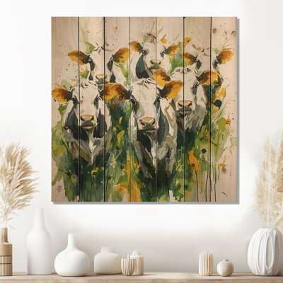 Abstract Cow Herd II - Cow Animal Wood Wall Decor - On Natural Pine Wood