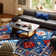 Indoor&Outdoor Washable Area Rug Blue Gorgeous flowers Vintage Low Pile Rug for Living Room Bedroom Wedding Banquet