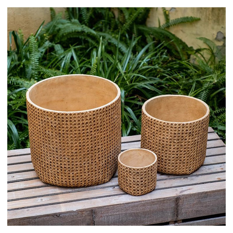 Pot à fleurs en rotin et ciment, H 12,9 po x l 13,7 po x P 13,7 po