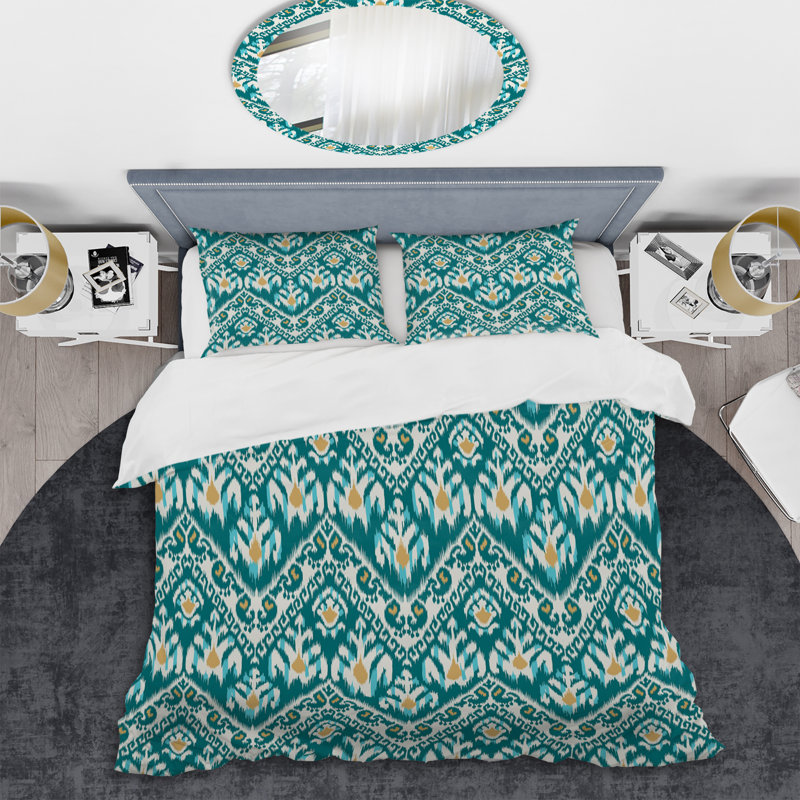 Motif oriental turquoise - ensemble de housse de couette abstraite - microfibre de polyester