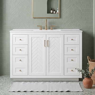 Wood Bathroom Vanity with Sink Top, 6 Drawers and 2 Soft-clsoe Doors