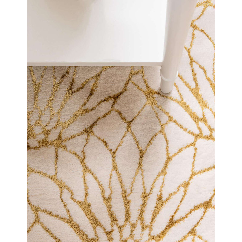 White Gold Geometric 9' x 12' Stain-Resistant Area Rug