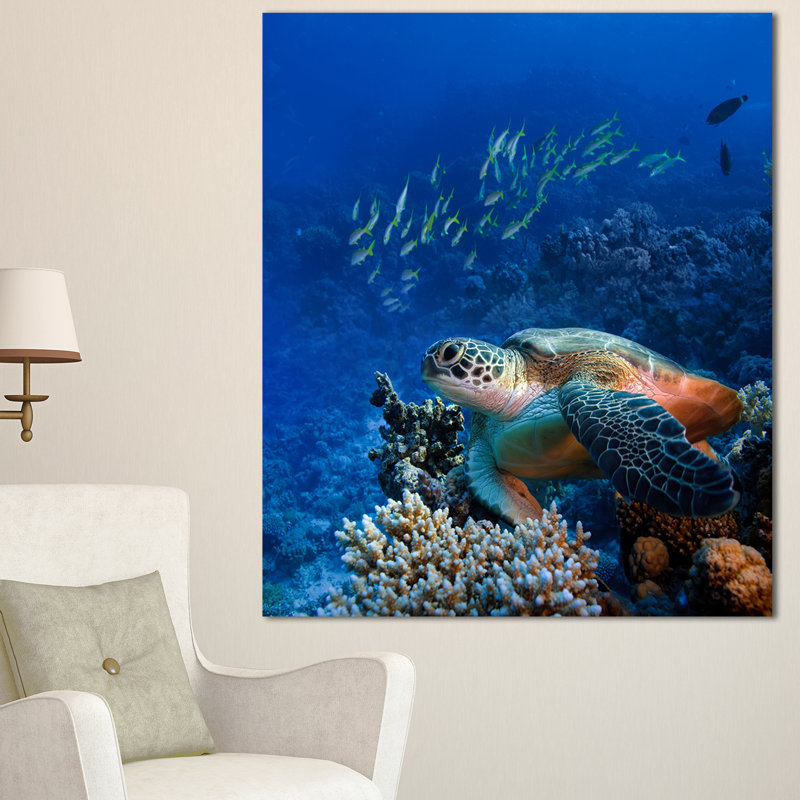Tortue de mer océan, art mural sur toile - Tortue de mer, H 20 po x l 12 po x P 1po, Toile tendue