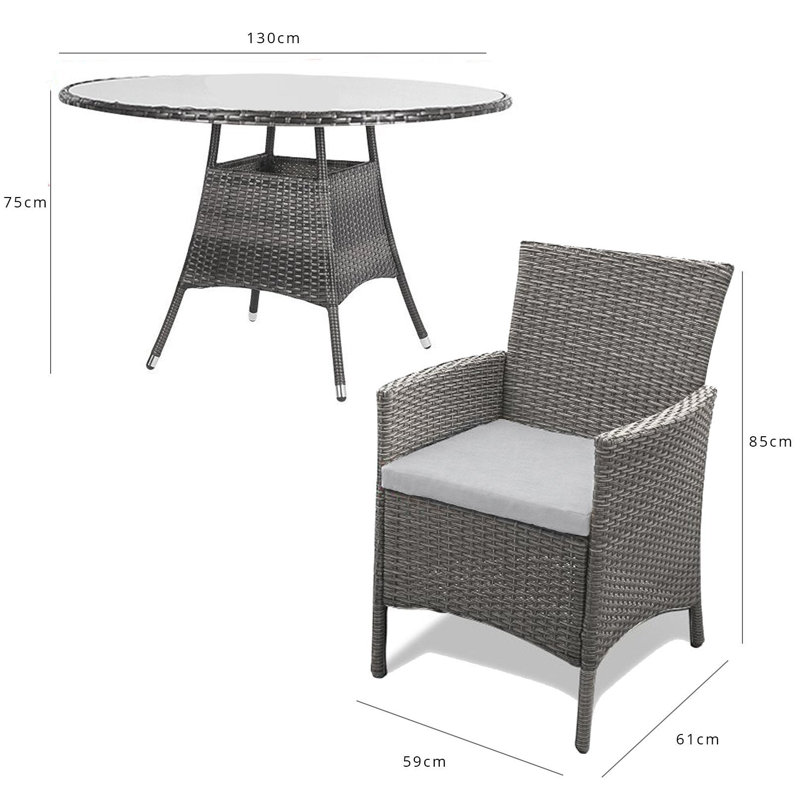Dubose Round 7 - Piece 6 - Person 130Cm L Outdoor Table Set & Parasol, Cream