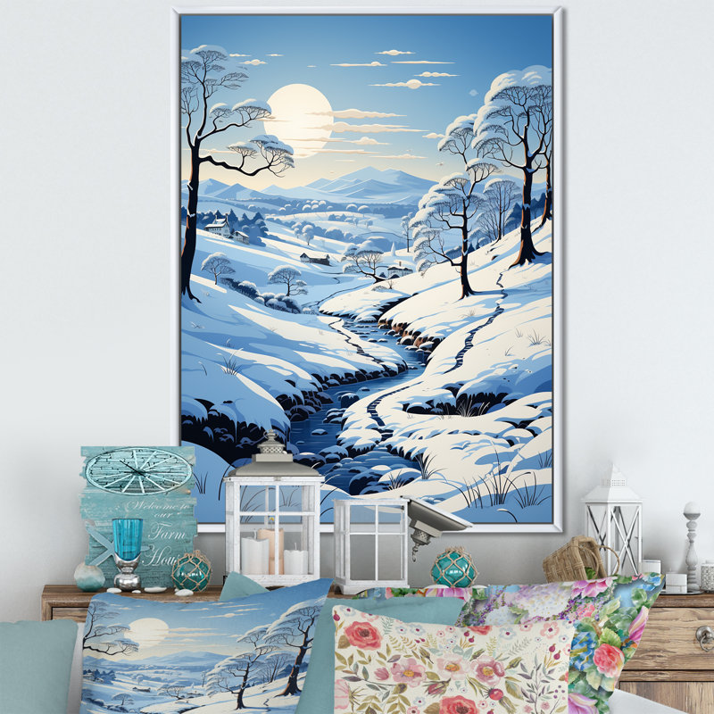 Neige hivernale solitude - impression, Cadre flottant blanc, H 20 po x l 12 po x P 1 po