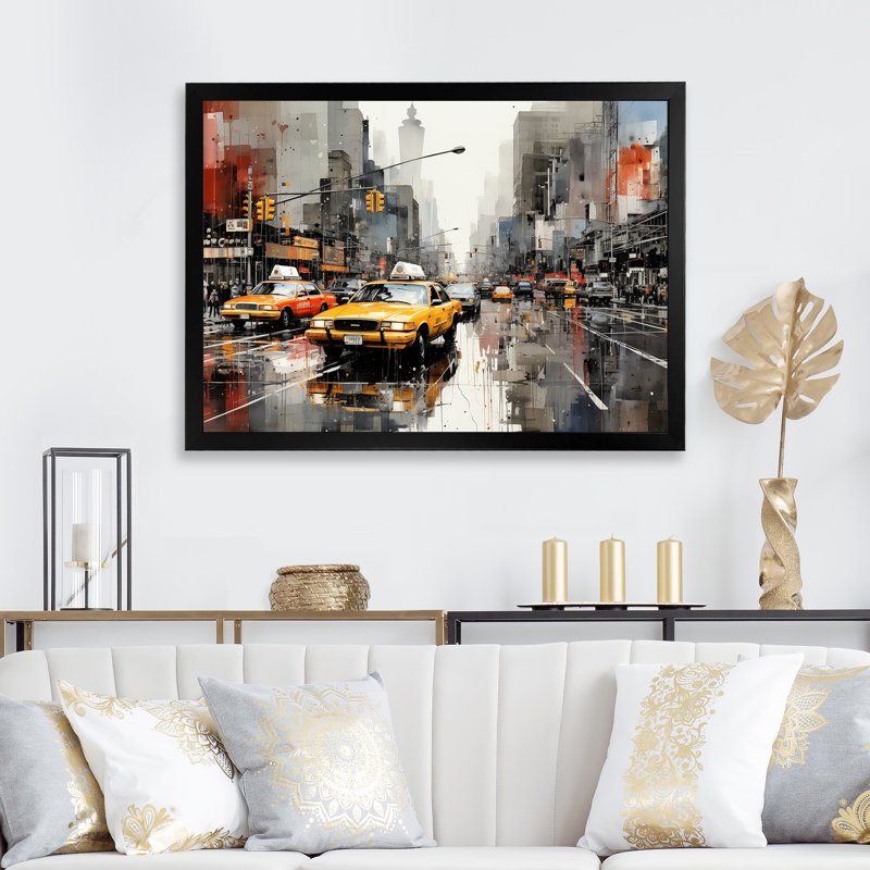 «Yellow Rues of Harlem II» - art mural Harlem Renaissance, Cadre d'angle fermé noir, H 12 po x l 20 po x P 1 po