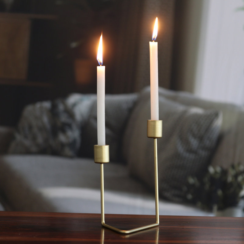 Handcrafted Gold Iron Dual Pillar Candle Holder