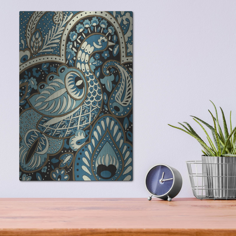  «Indigo Peacock 1» par Chariklia Zarris, art mural en métal, 12 po x 16 po, H 16 po x l 12 po