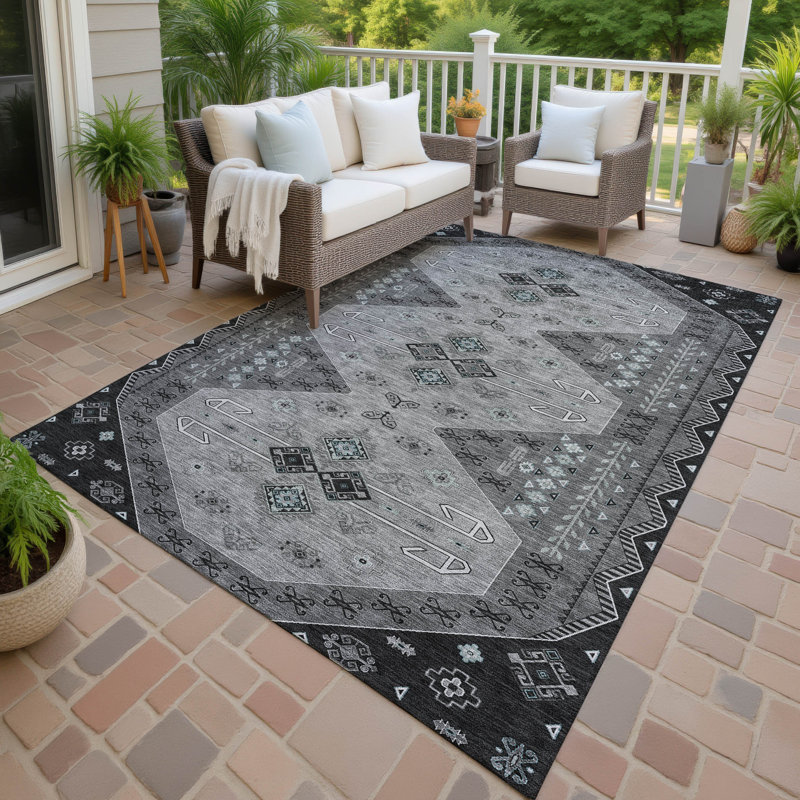 Tapis lavable à la machine intérieur / extérieur ACN2565, Gris anthracite, 10 pi x 14 pi