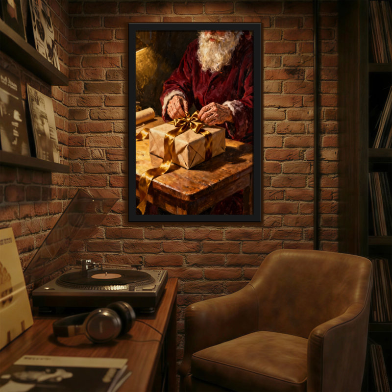 Cadeau de Noël père Noël avec ruban doré, H 18 po x l 12 po