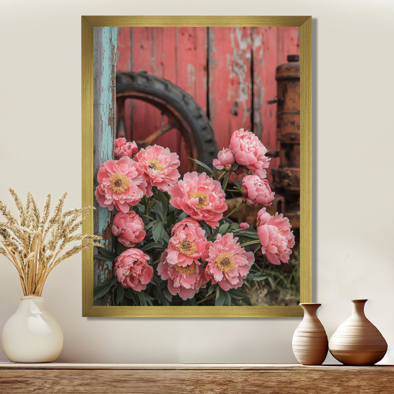 Bletsoe - Floral Canvas Wall Art, H 44 po x l 34 po, Reproduction encadrée sans passe-partout, Doré