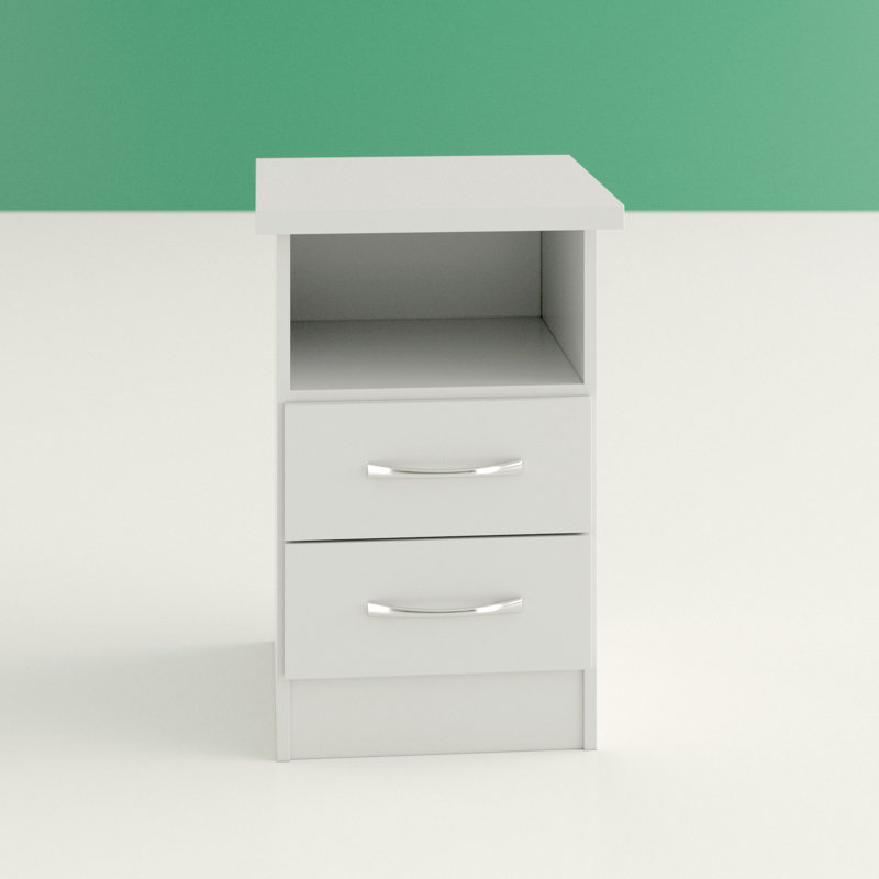 Cascio 2 Drawer Bedside Table, White Gloss