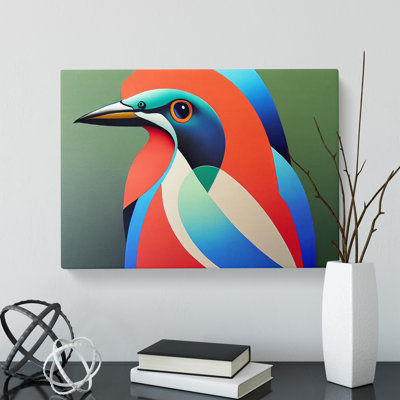 Angelical Kingfisher Bird Abstract - Wrapped Canvas