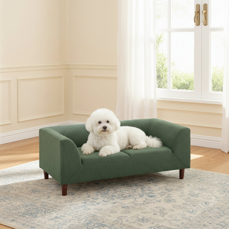 Modern Rectangular Pet Sofa With Backrest And Armrests, Soft Cushion Comfortable Dog Bed - OLIVE GREEN
