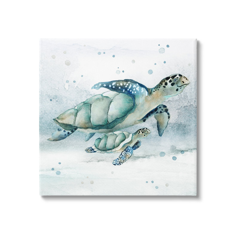 Sea Turtle and Baby Blue and Green Canvas Wall Art