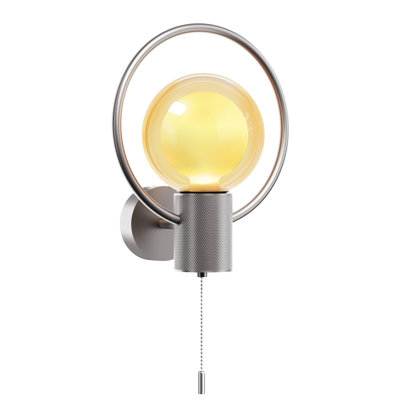 Hardwired Modern Gold Wall Sconce, 1 G125 Bulb (1800K Soft White) Included, Globe Glass Wall Light with Pull Chain, Art Deco Sconce for Bedroom, Living Room, Bathroom Vanity, Hallway