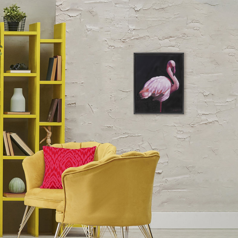 Cadre flottant élégant et exotique Flamingo, design par James Corwin, H 21 po x l 17 po, Cadre flottant noir de jais