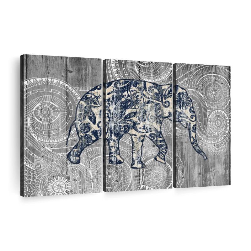 Boho Floral Elephant Multi Piece Canvas Print, H 48 po x l 74 po x P 1,25 po