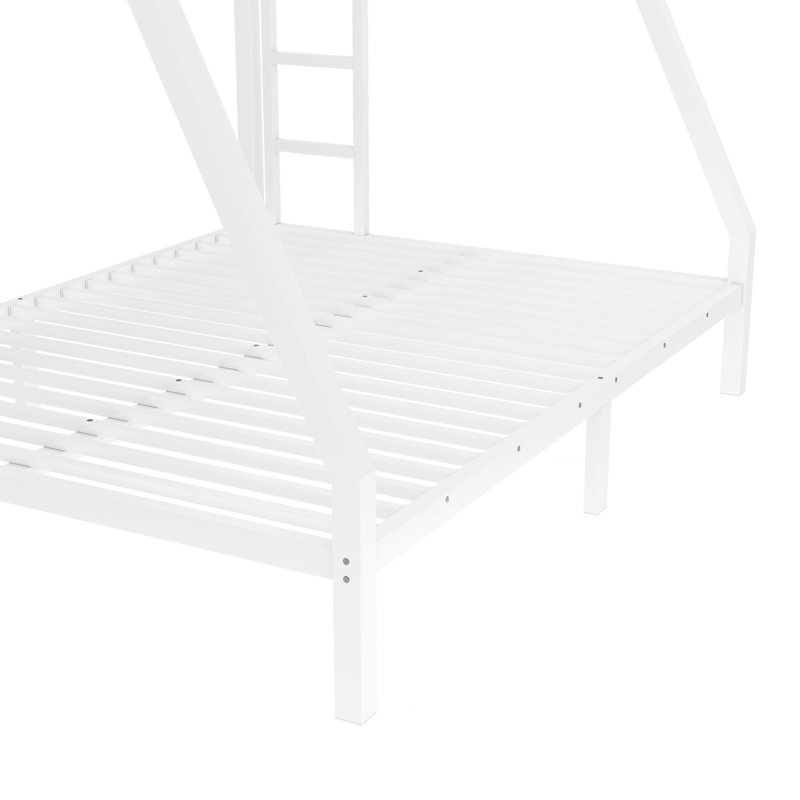 Metal Twin Over Full Bunk Bed For Teens And Adults,Space-Saving/Noise Reduced/No Box Spring Needed, White, Twin Over Full