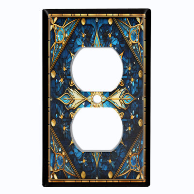 Couvercle de plaque d'interrupteur en métal; Emblème floral en vitrail - Image imprimée d'un emblème floral US