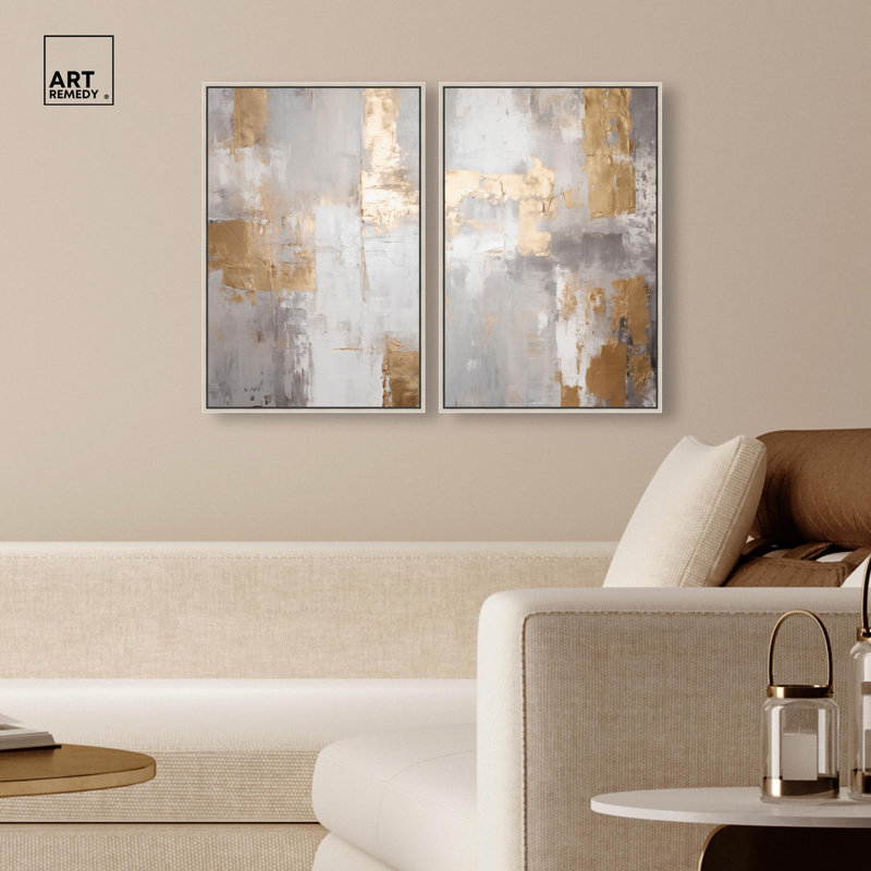 Tranquility Gold Art , Argent argent, 25" H x 17" W, Impression dans un cadre flottant sans passe-parto