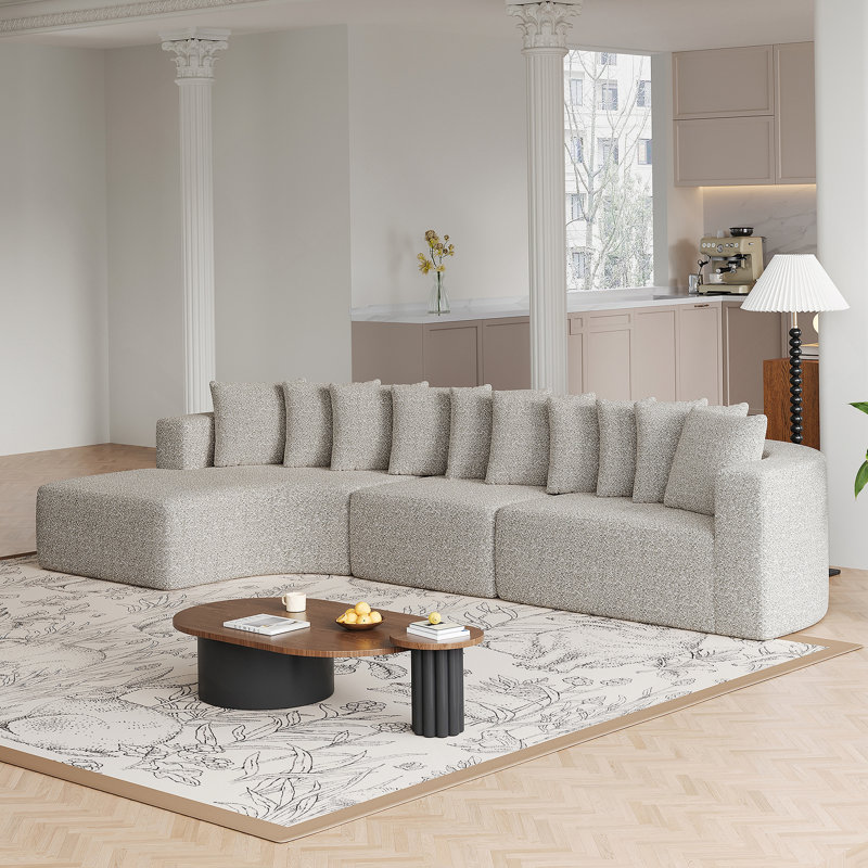 Ensemble de canapé modulaire confortable en chenille avec 10 coussins, conception modulaire en forme de L pour se détendre dans le salon moderne