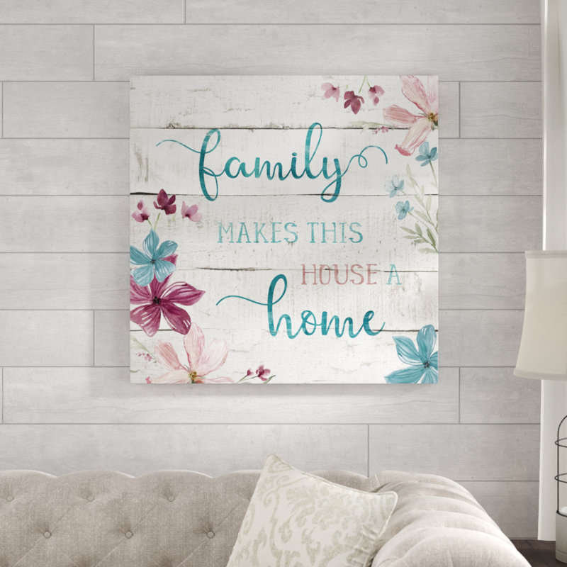 « family home », art textuel, H 10 po x l 10 po x P 1,5 po, Toile tendue