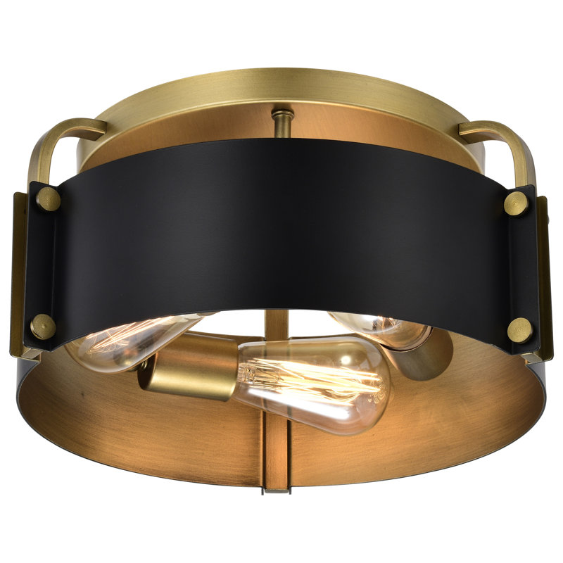 Fredrica Flush Mount, Matte Black/Natural Brass