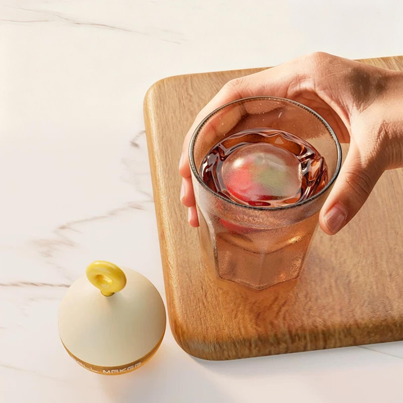 Boîte en acier inoxydable, grand bac à glaçons ronds, moule à glaçons en deux parties avec boucle supérieure, outil ménager pour la fabrication de glaçons pour whisky, cocktails et boissons froides