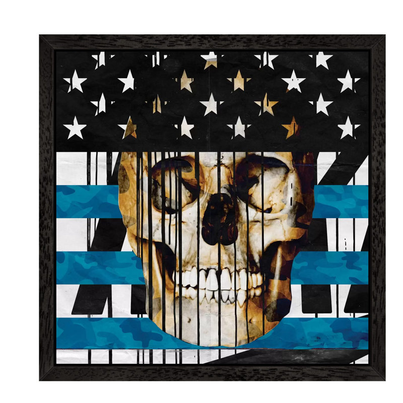 'Skull Spangled Banner' - Floater Frame Graphic Art Print on Canvas, 66.04 cm H x 66.04 cm W, Black Framed