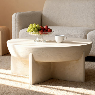Cream-Colored Sculptural Magnesium Oxide Coffee Table - Unique Base, Suitable For The Living Room.