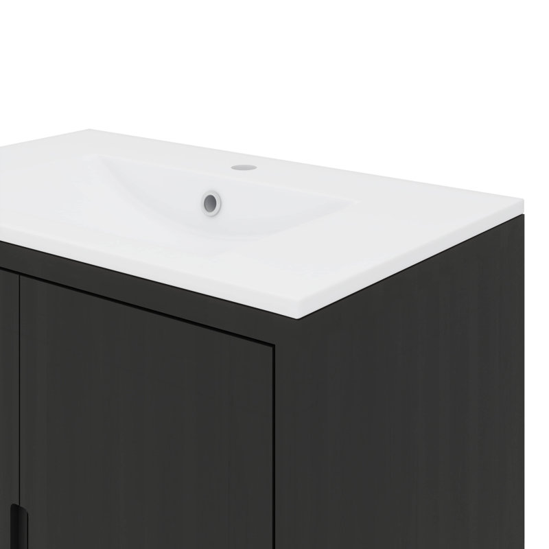 Ensemble de meuble-lavabo moderne de 30 pouces avec lavabo et armoire de rangement, 30.1", Noir, Trou simple